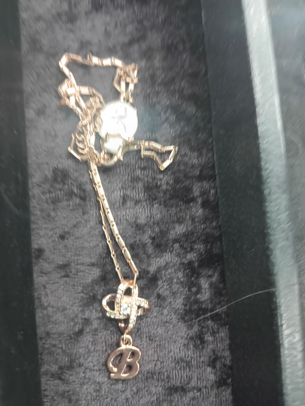 Gold 'B' Initial Pendant Necklace with Crystal Knot Accent